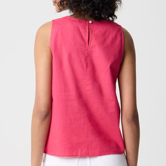 J.Crew Embroidered-Trim Shell Top WMNS M Snapdragon Pink Linen Cotton Sleeveless - Picture 2 of 10